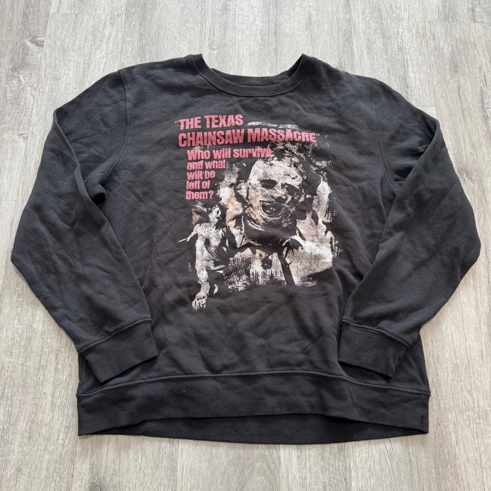 Texas Chainsaw Massacre Horror Movie Graphic Sweatshirt Black Large Leatherface